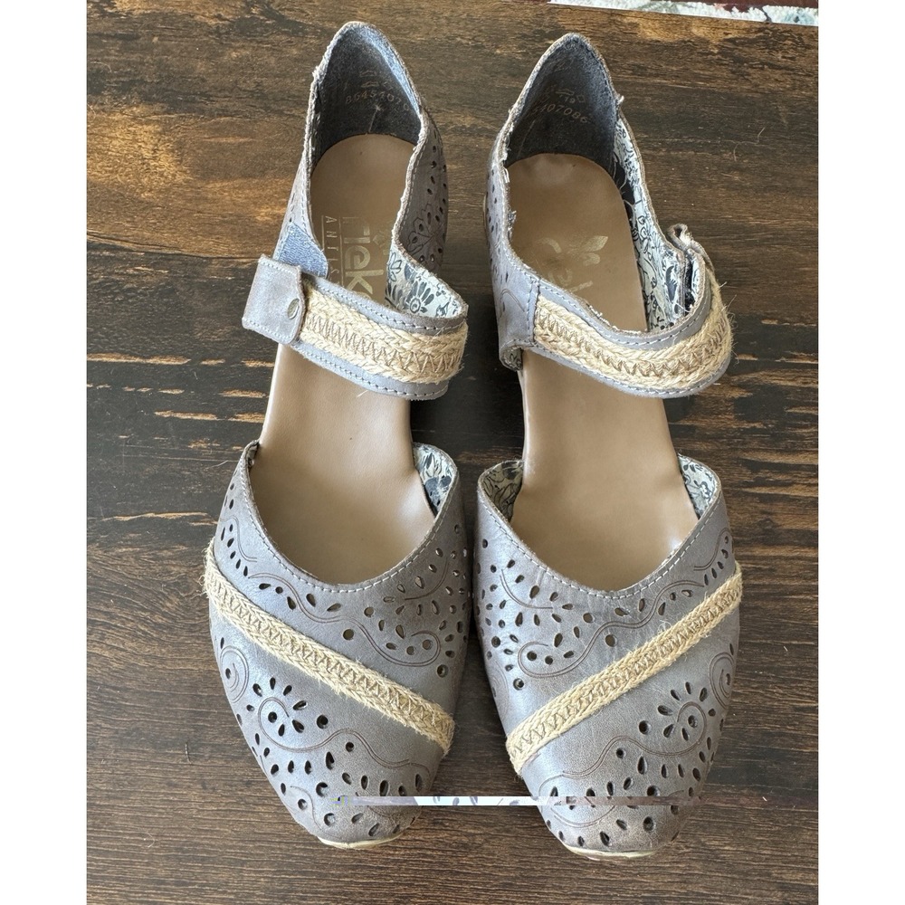 Rieker Antistress Gray Perforated Leather Mary Jane d'Orsay Shoes  39/8-8.5